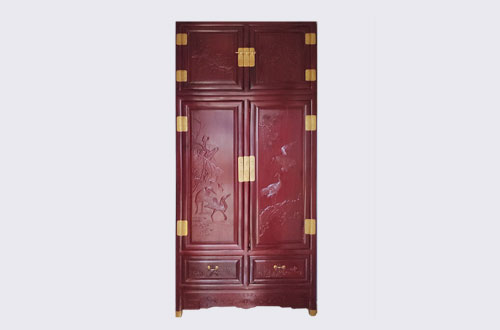 雷州高端中式家居装修深红色纯实木衣柜